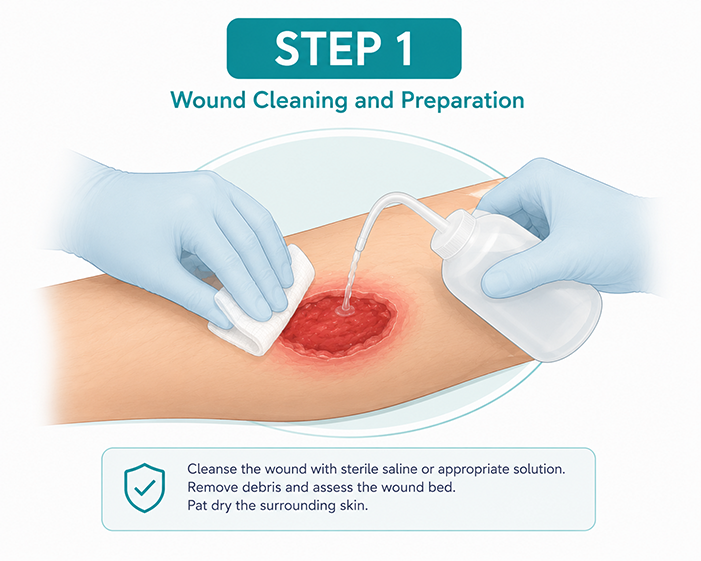 Wound preparation with sterile gloves
