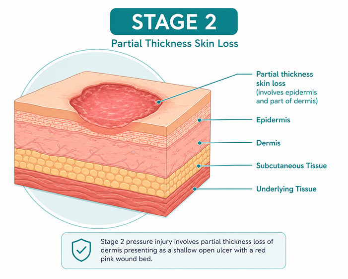 Stage 2 partial-thickness skin loss diagram