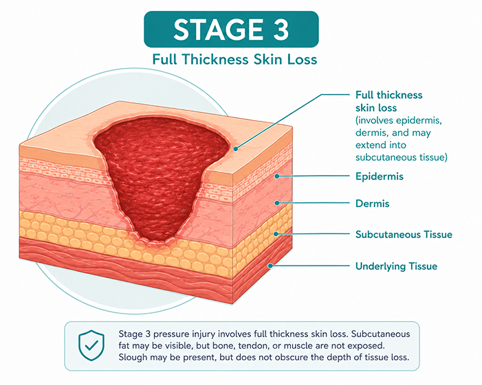 Stage 3 full-thickness tissue involvement diagram