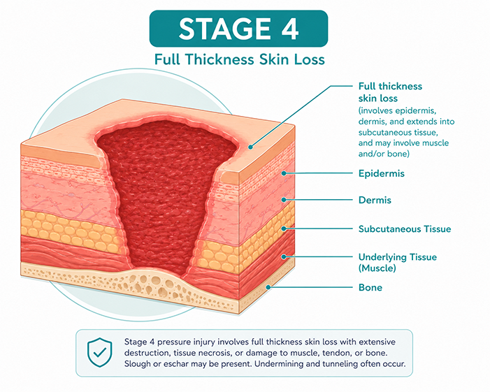 Stage 4 extensive tissue loss medical diagram